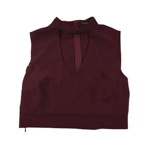 Boohoo Burgundy Crop Top Sleeveless‎ Mock Neck Cut Out Party Clubwear Y2K Chic